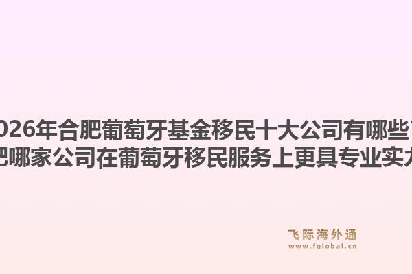 2026年合肥葡萄牙基金移民十大公司有哪些？合肥哪家公司在葡萄牙移民服务上更具专业实力？