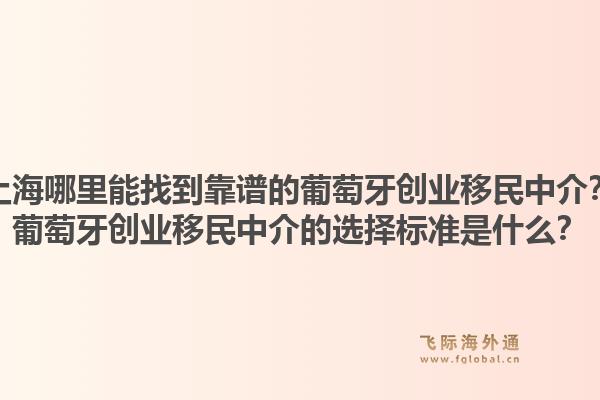 上海哪里能找到靠谱的葡萄牙创业移民中介？葡萄牙创业移民中介的选择标准是什么？