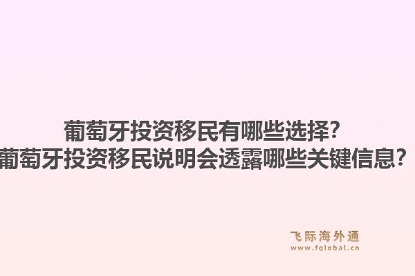 葡萄牙投资移民有哪些选择？葡萄牙投资移民说明会透露哪些关键信息？
